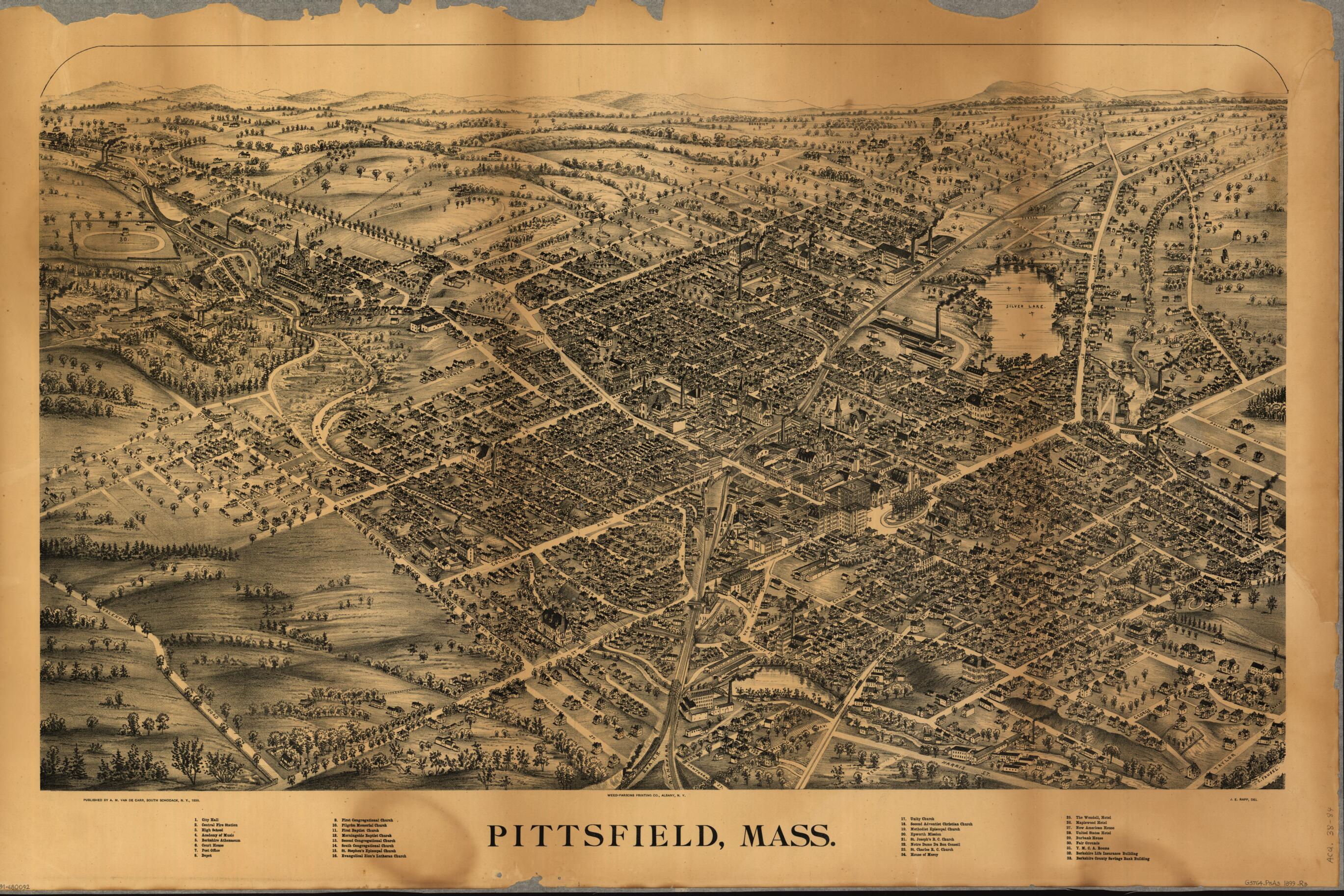 This old map of Pittsfield, Massachusetts from 1899 was created by C. (Christian) Fausel, J. E. Rapp, A. M. Van De Carr in 1899