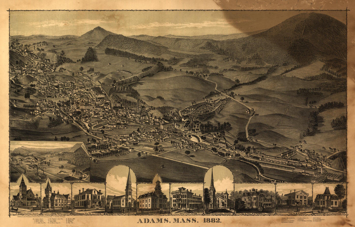 This old map of Adams, Massachusetts : from 1882 was created by C. J. Corbin,  Philadelphia Publishing House in 1882