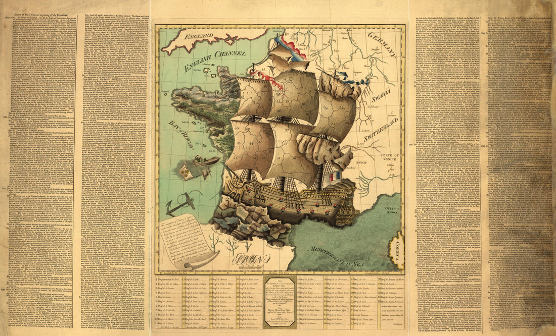 This old map of The Kingdom of France Is Represented Under the Form of a Ship from 1795 was created by  in 1795