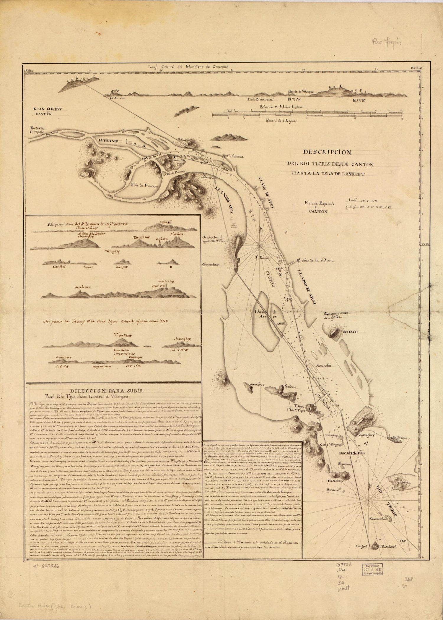 This old map of Descripción Del Río Tigris Desde Canton Hasta La Ysla De Lankeet from 1700 was created by  in 1700