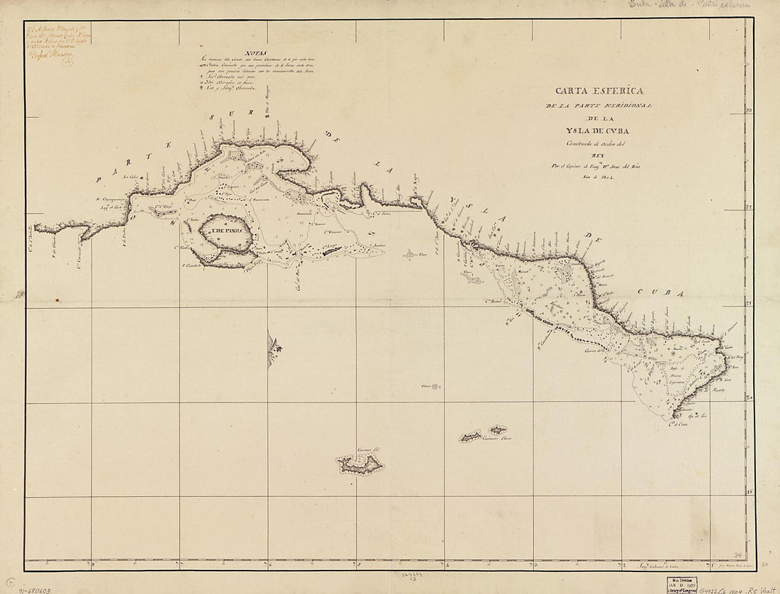 This old map of Carta Esférica De La Parte Meridional De La Ysla De Cuba from 1804 was created by José Del Rio, Manuel Guirez De Torres in 1804