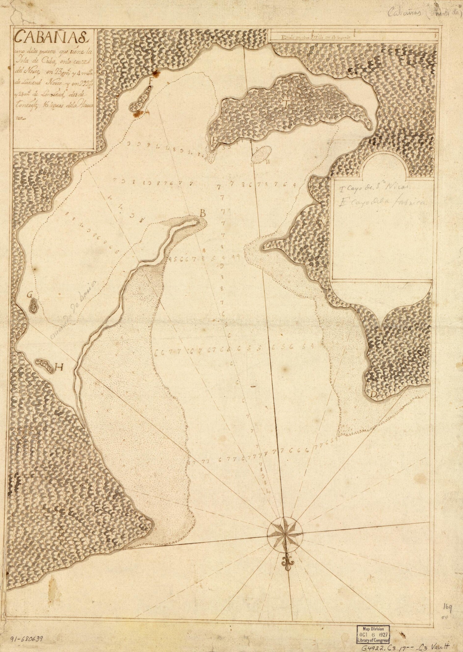 This old map of Cabañas, Uno De Los Puertos Que Tiene La Yzla De Cuba, En La Costa Del Norte En 23 Gras. Y 4 Mins. De Latitud Norte Y En 292 Grs. Y 24 Ms. De Longitud Desde Tenerife, 16 Leguas De La Havana from 1700 was created by  in 1700