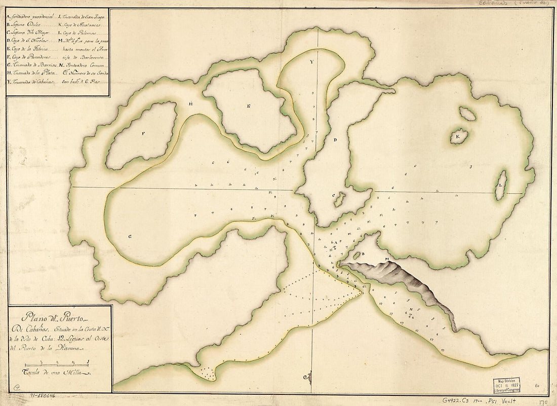 This old map of Plano Dl. Puerto De Cabañas, Situado En La Costa Dl. N. De La Ysla De Cuba, 12 Leguas Al Oeste Del Puerto De La Havana from 1700 was created by  in 1700