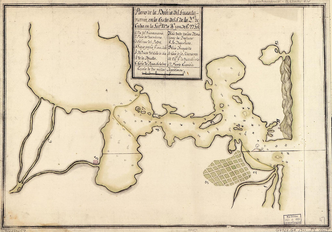 This old map of Plano De La Bahía Del Guantánamo En La Costa Del S. De La Ya. De Cuba En La Latd. N. De 20⁰ Y En 301⁰27ʹ Lond from 1700 was created by  in 1700