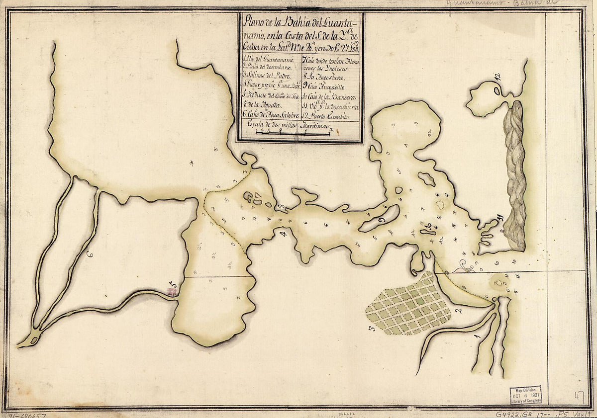 Plano De La Bahía Del Guantánamo En La Costa Del S. De La Ya. De Cuba En La Latd. N. De 20⁰ Y En 301⁰27ʹ Lond 1700 by Relic Map Company