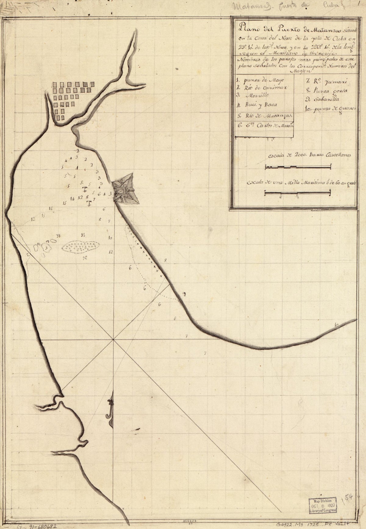 Plano Del Puerto De Matanzas Situado En La Costa Del Norte De La Ysla De Cuba En 23⁰10ʹ De Latid. Norte Y En La 293⁰40ʹ De La Longd. Segun El Meridiano De Thenerife in 1725 by Relic Map Company