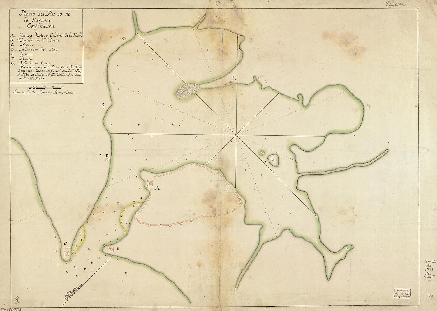 This old map of Plano Del Puerto De La Havana from 1791 was created by Pedro González in 1791