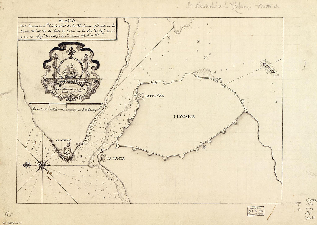 Plano Del Puerto De Sn. Christobal De La Habana Situado En La Costa Del N. De La Ysla De Cuba En La Latd. De 23 Gs. 10 Ms. Y En La Longd. De 293 Gs. 43 Ms. Segun Merio. De The 1791 by Relic Map Company