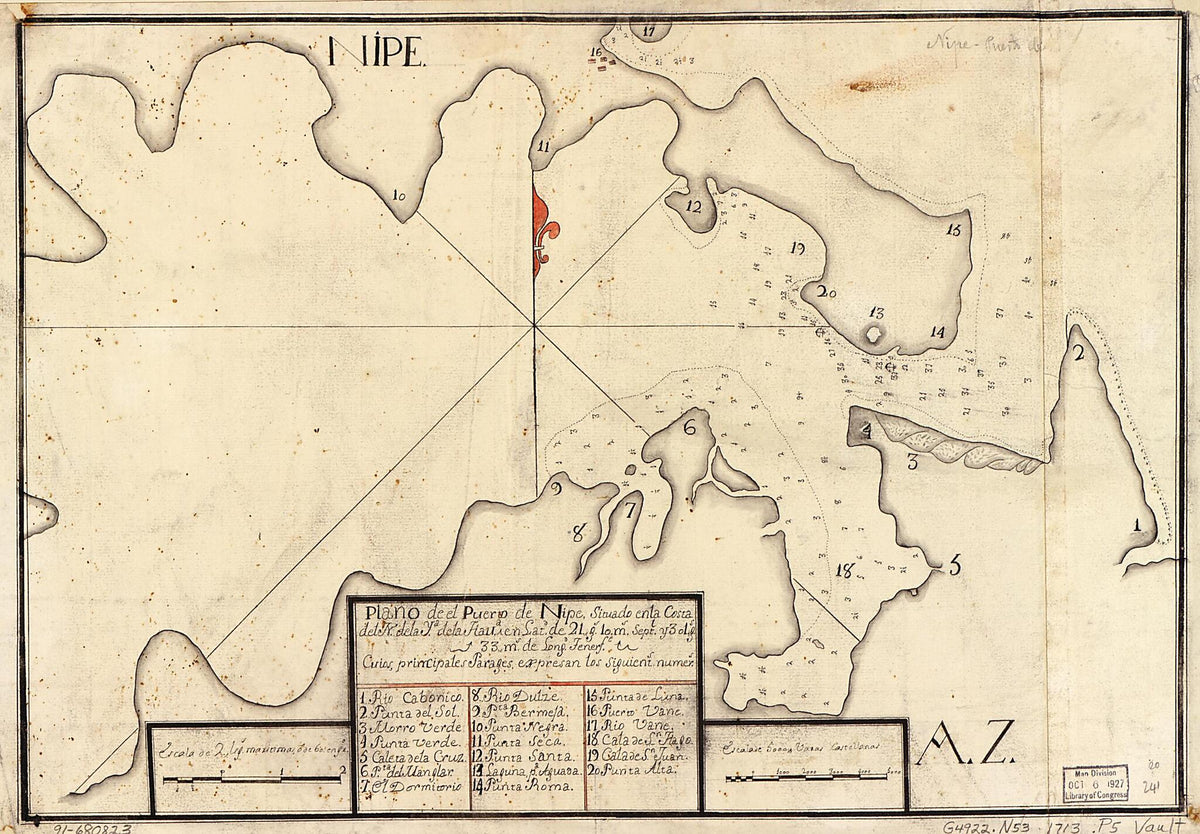 Plano De El Puerto De Nipe Situado En La Costa Del N. De La Ya. De La Hava. En Latd. De 21 Gs. 10 Ms. Septl. Y 301 Gs. 33 Ms. De Longd., Tenerfe 1713 by Relic Map Company
