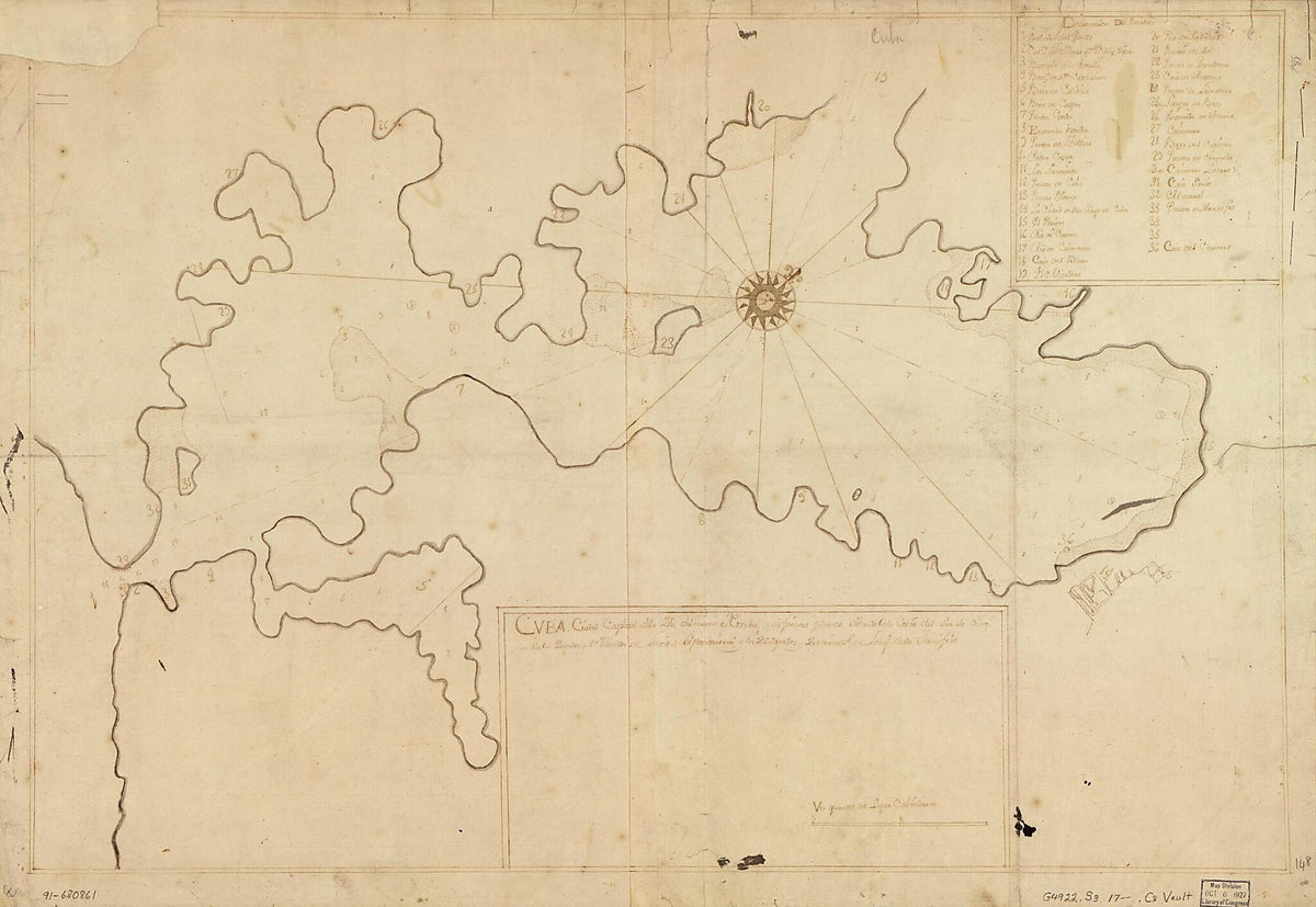 Cuba, Ciudad Capittal De La Ysla Del Mismo Nombre Y Su Famoso Puerto Sittuado En La Costa Del Sur De Gra. Ysla, Los 20 Grados Y 2 Minutos De Lattitud Septtenttrional Y Los 299 Grados Y 20 Minuts. De Longd. Desde Tenerife 1799 by Relic Map Company