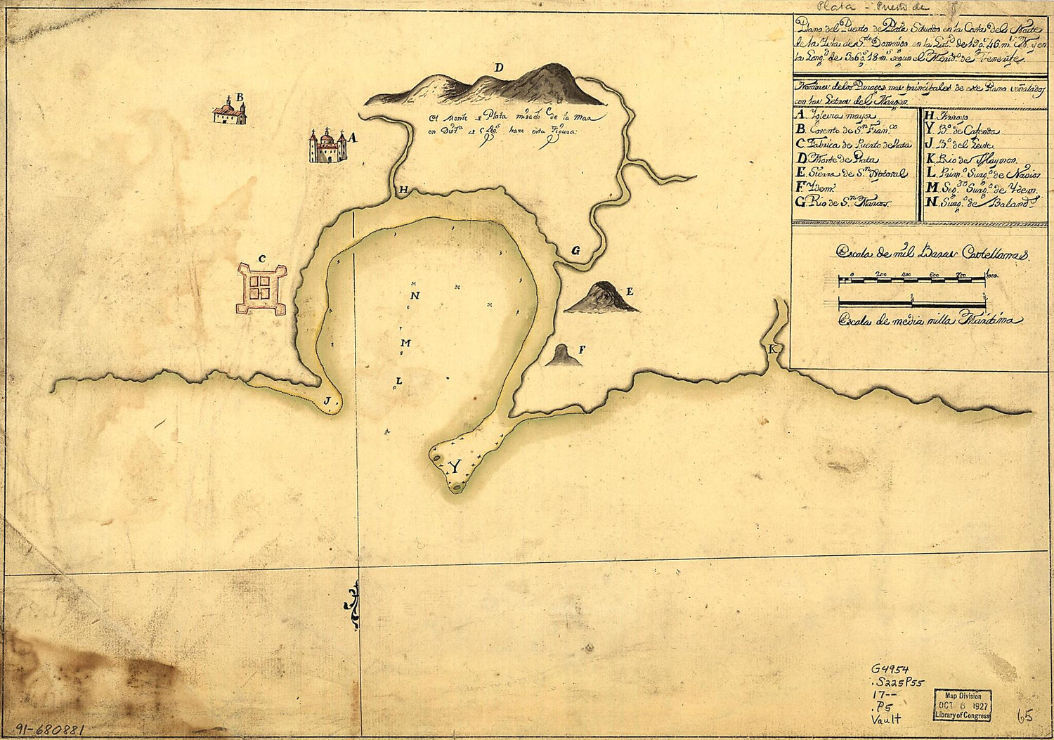 This old map of Plano Del Puerto De Plata Situado En La Costa Del Norte De La Ysla De Sto. Domingo En La Latd. De 19 Gs. 43 Ms. N. Y En La Longd. De 306 Gs. 18 Ms. Segun El Merido. De Tenerife from 1700 was created by  in 1700