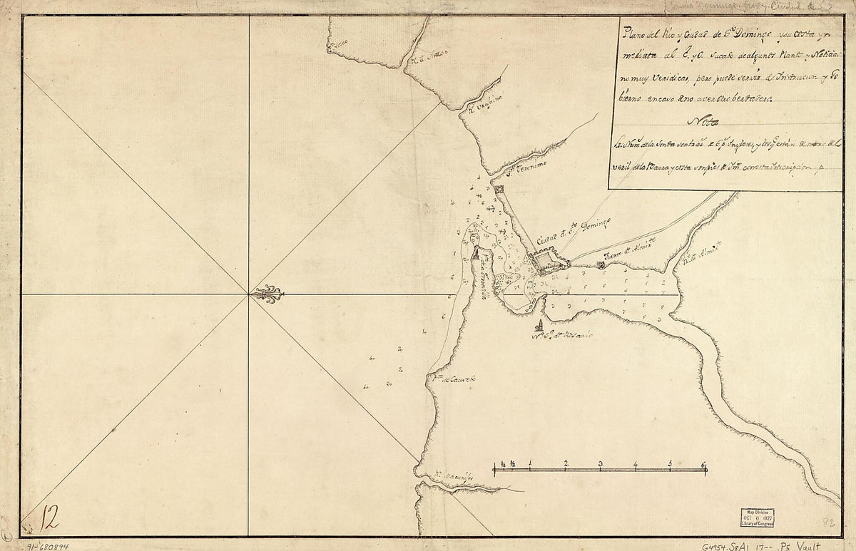 Plano Del Río Y Ciudad De Sto. Domingo Y Su Costa Y ? Mediata Al 1700 by Relic Map Company