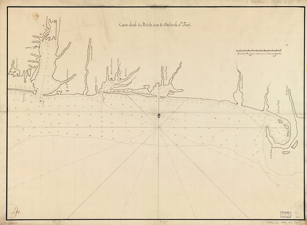 Costa Desde La Mobila Asta La Bahía De Sn. Josef 1800 by Relic Map Company