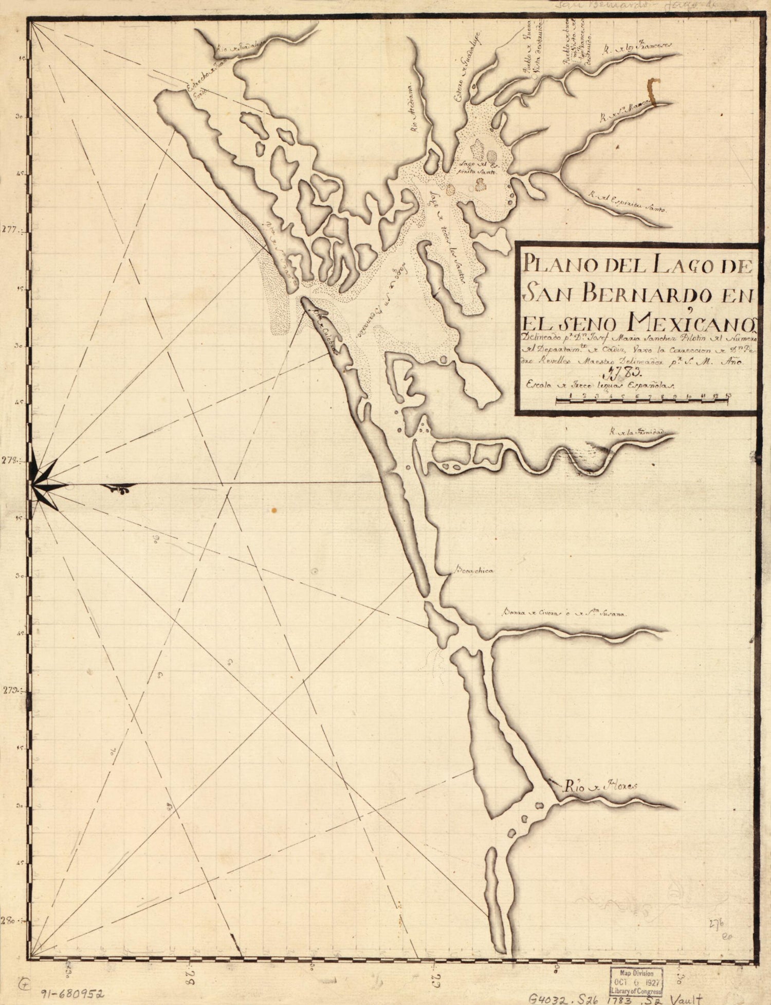 This old map of Plano Del Lago De San Bernardo En El Seno Mexicano from 1783 was created by Josef María Sánchez in 1783