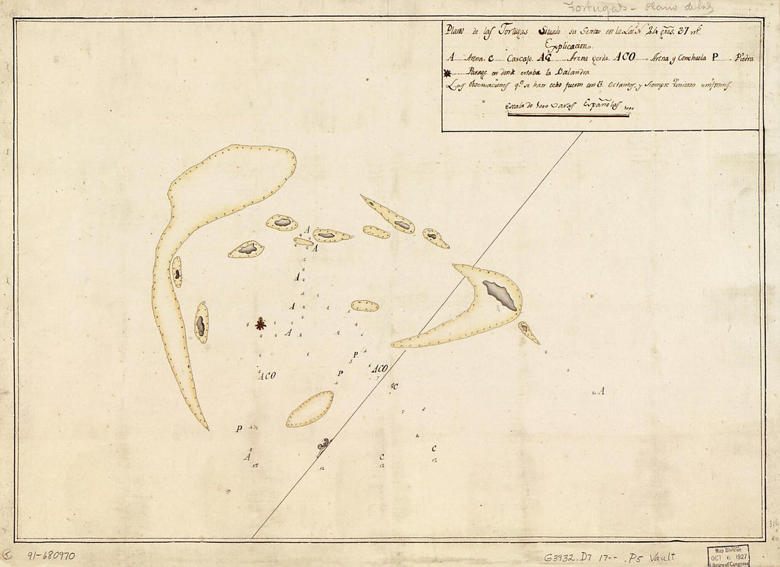 This old map of Plano De Las Tortugas Situado Su Sentro En La Latd. N. 24 Gros. 37 Ms from 1700 was created by  in 1700