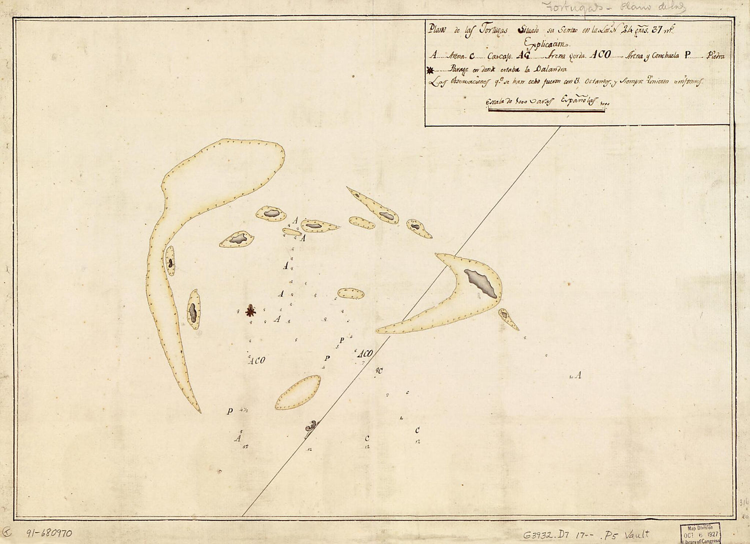 This old map of Plano De Las Tortugas Situado Su Sentro En La Latd. N. 24 Gros. 37 Ms from 1700 was created by  in 1700