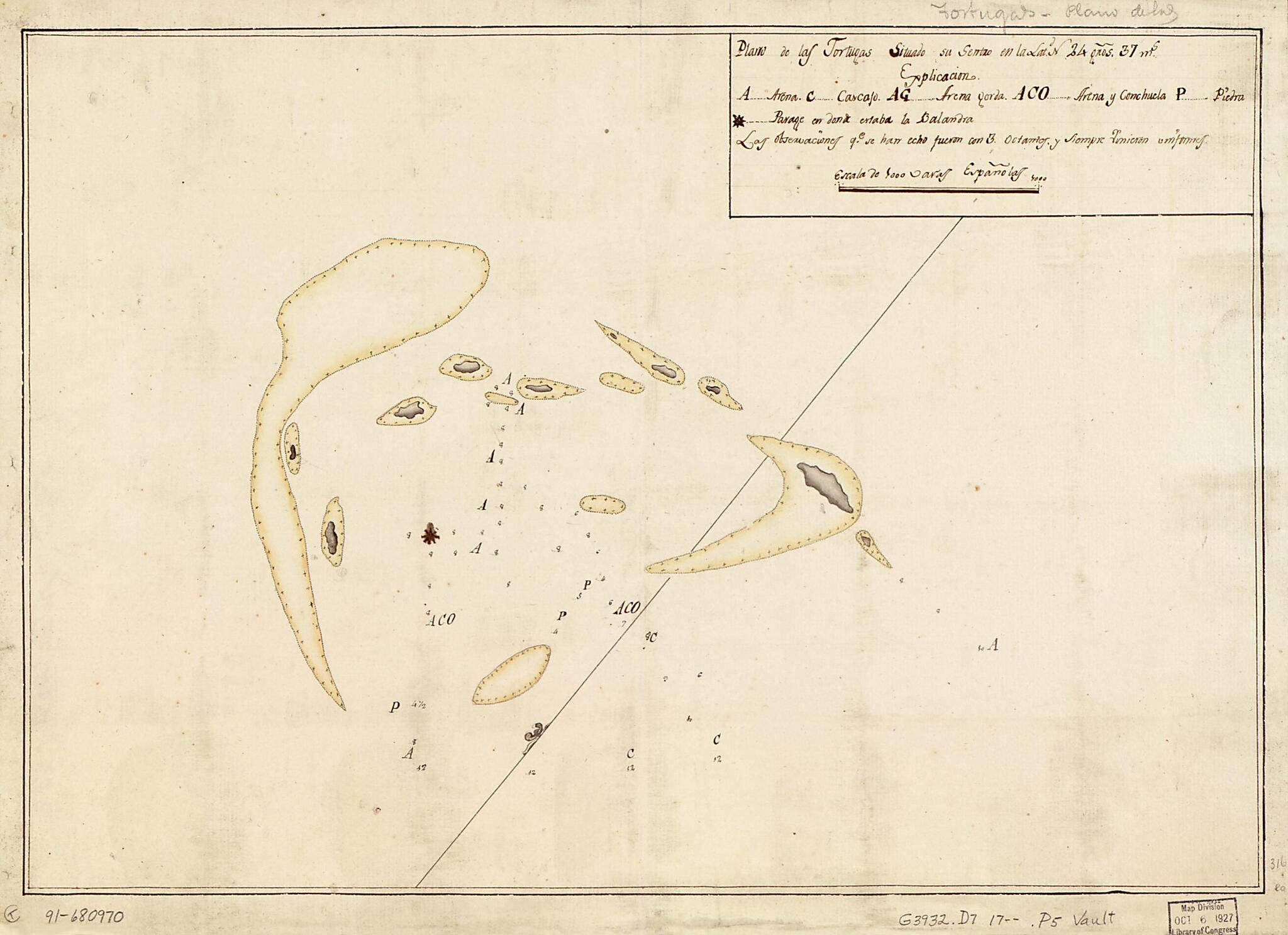 This old map of Plano De Las Tortugas Situado Su Sentro En La Latd. N. 24 Gros. 37 Ms from 1700 was created by  in 1700