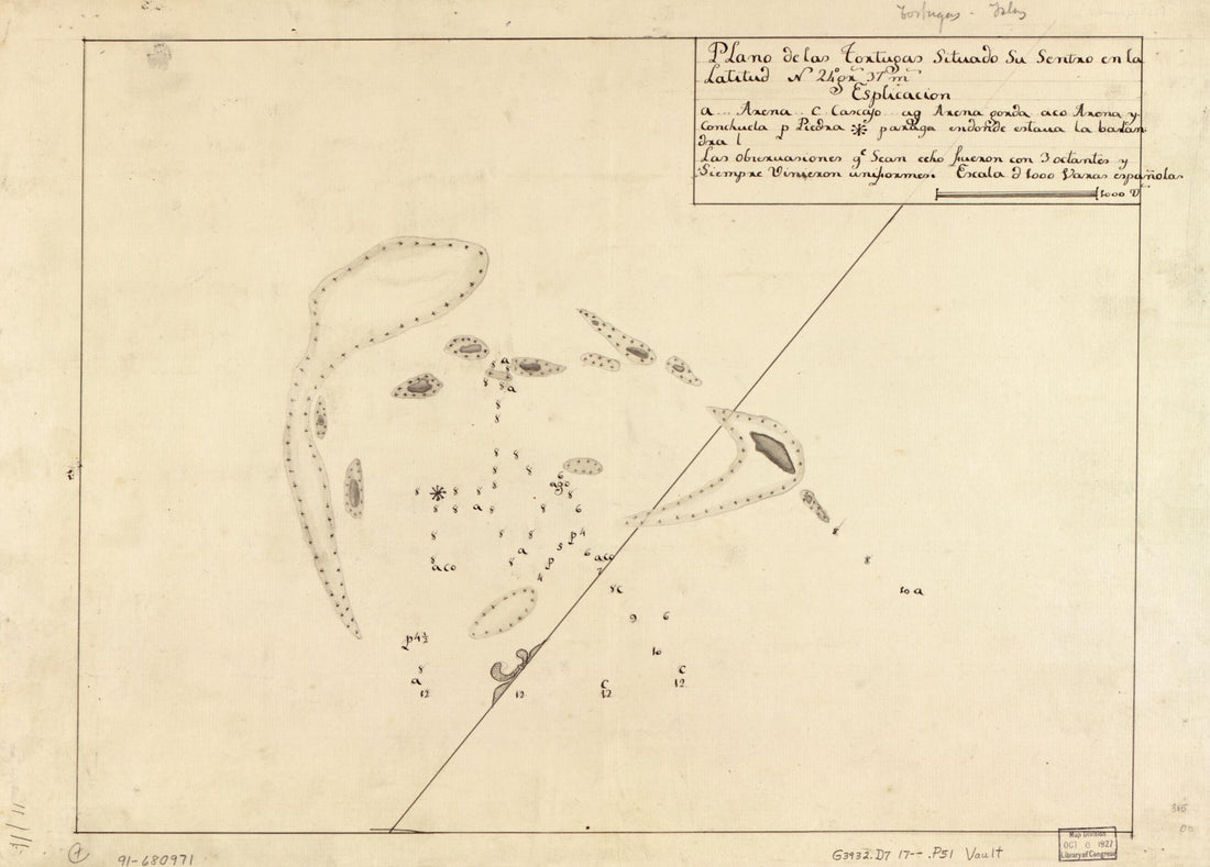 This old map of Plano De Las Tortugas Situado Su Sentro En La Latitud N. 24⁰ Grs. 37 Ms from 1700 was created by  in 1700