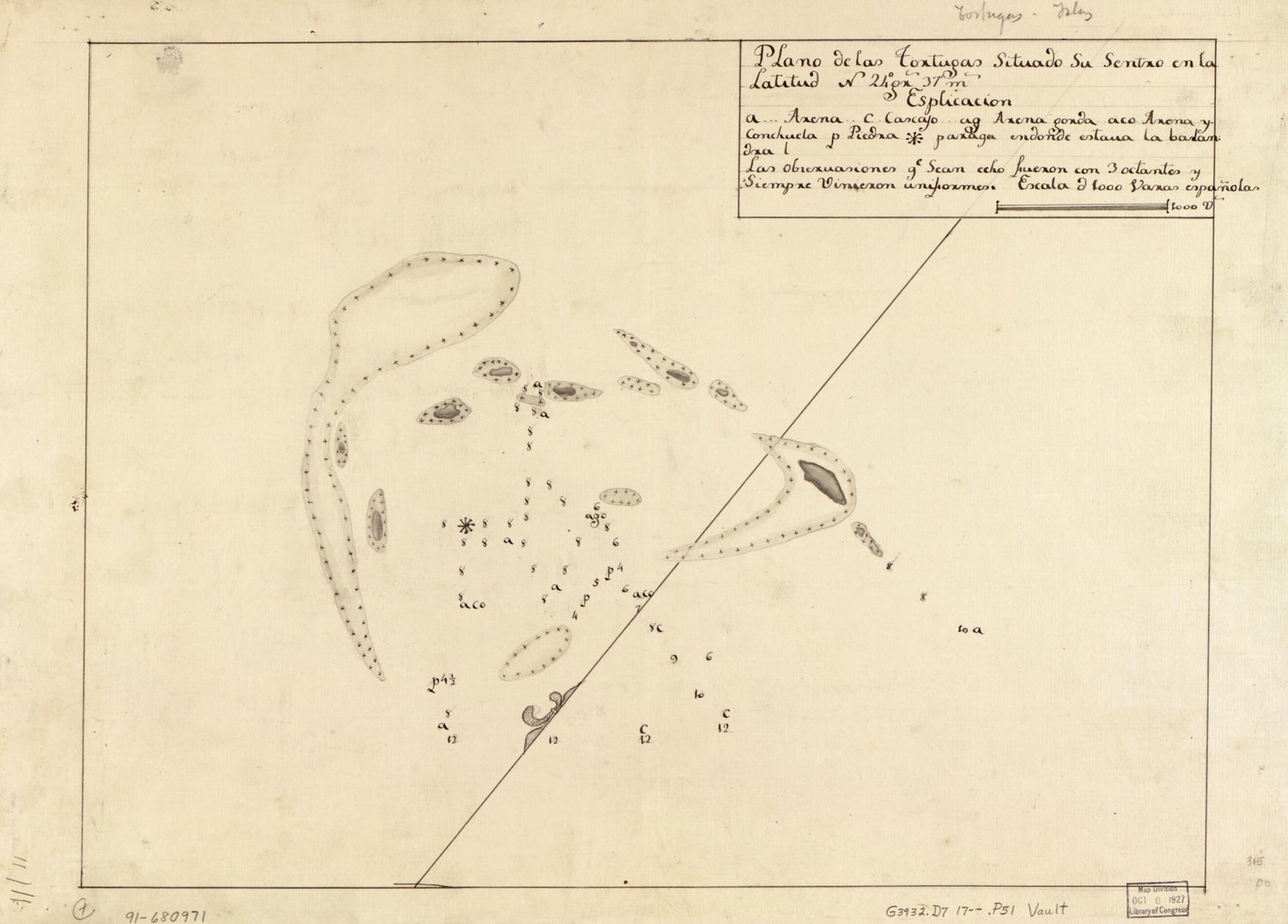 This old map of Plano De Las Tortugas Situado Su Sentro En La Latitud N. 24⁰ Grs. 37 Ms from 1700 was created by  in 1700