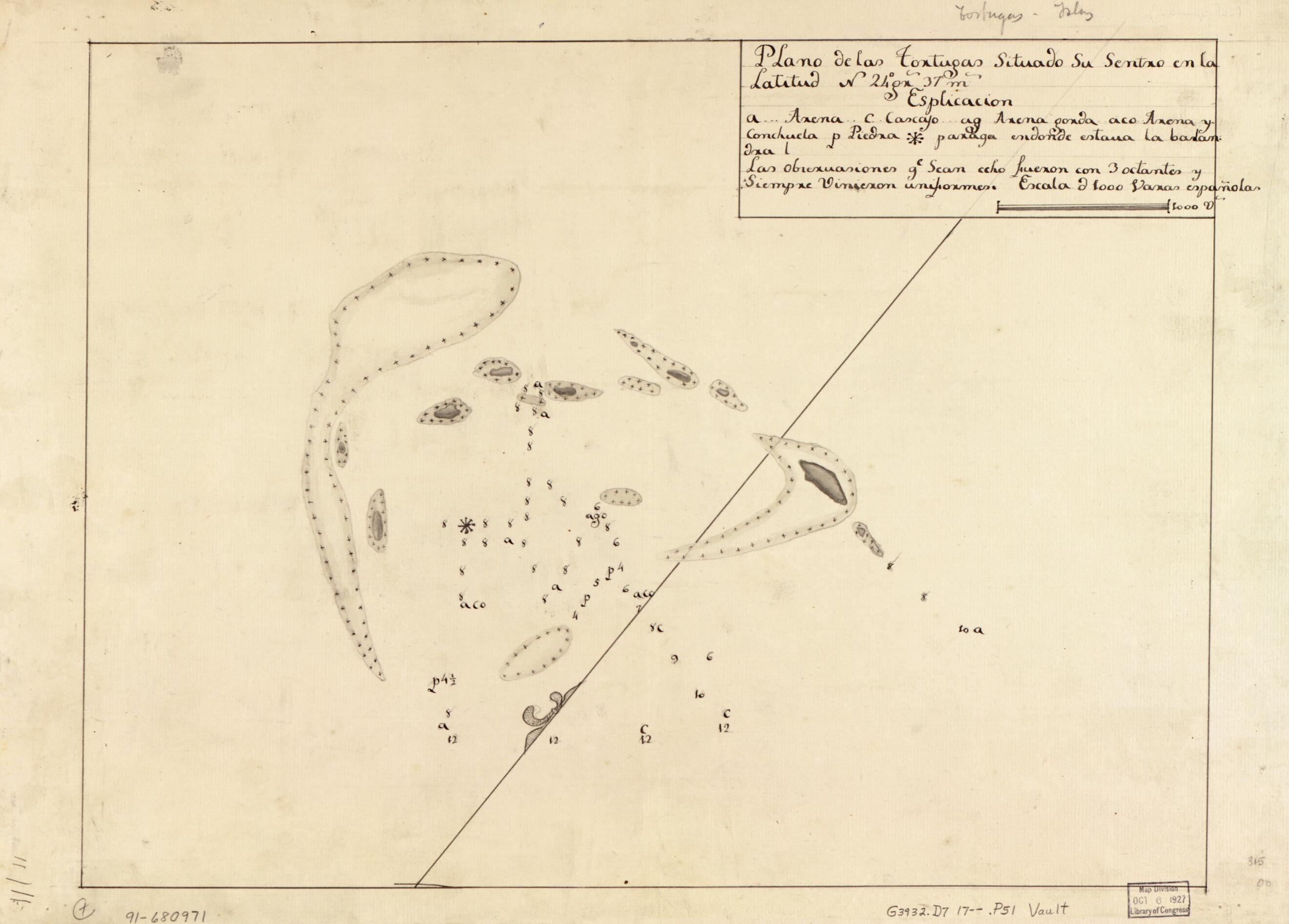 This old map of Plano De Las Tortugas Situado Su Sentro En La Latitud N. 24⁰ Grs. 37 Ms from 1700 was created by  in 1700