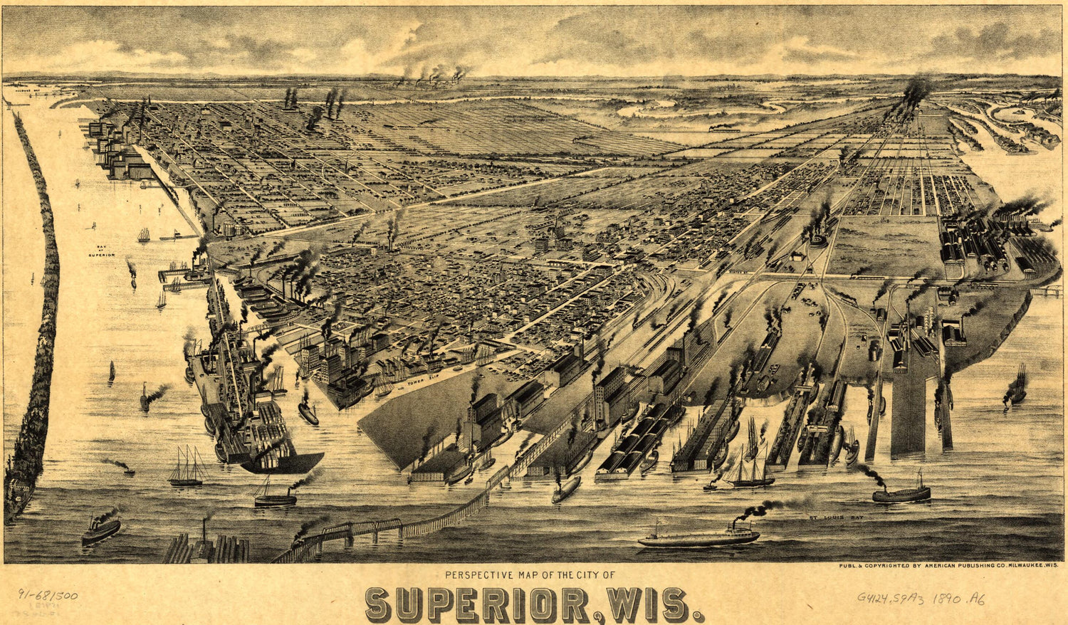 This old map of Perspective Map of the City of Superior,Wisconsin from 1893 was created by Wis.) American Publishing Co. (Milwaukee in 1893