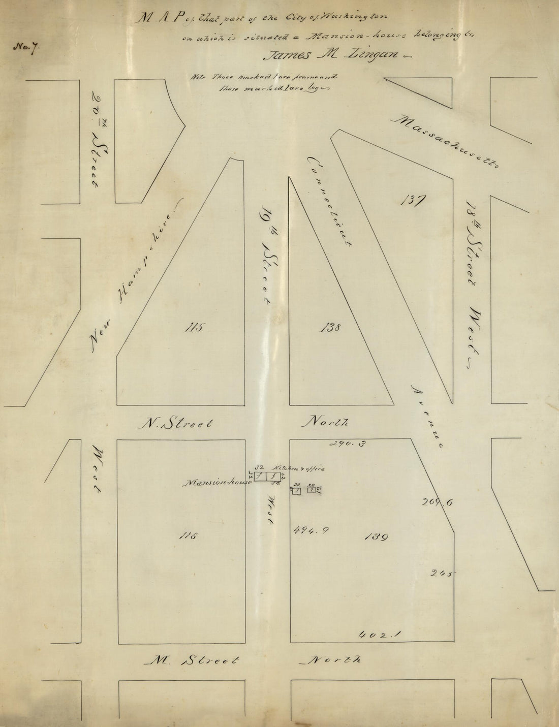 This old map of House Belonging to James M. Lingan from 1796 was created by N. (Nicholas) King in 1796