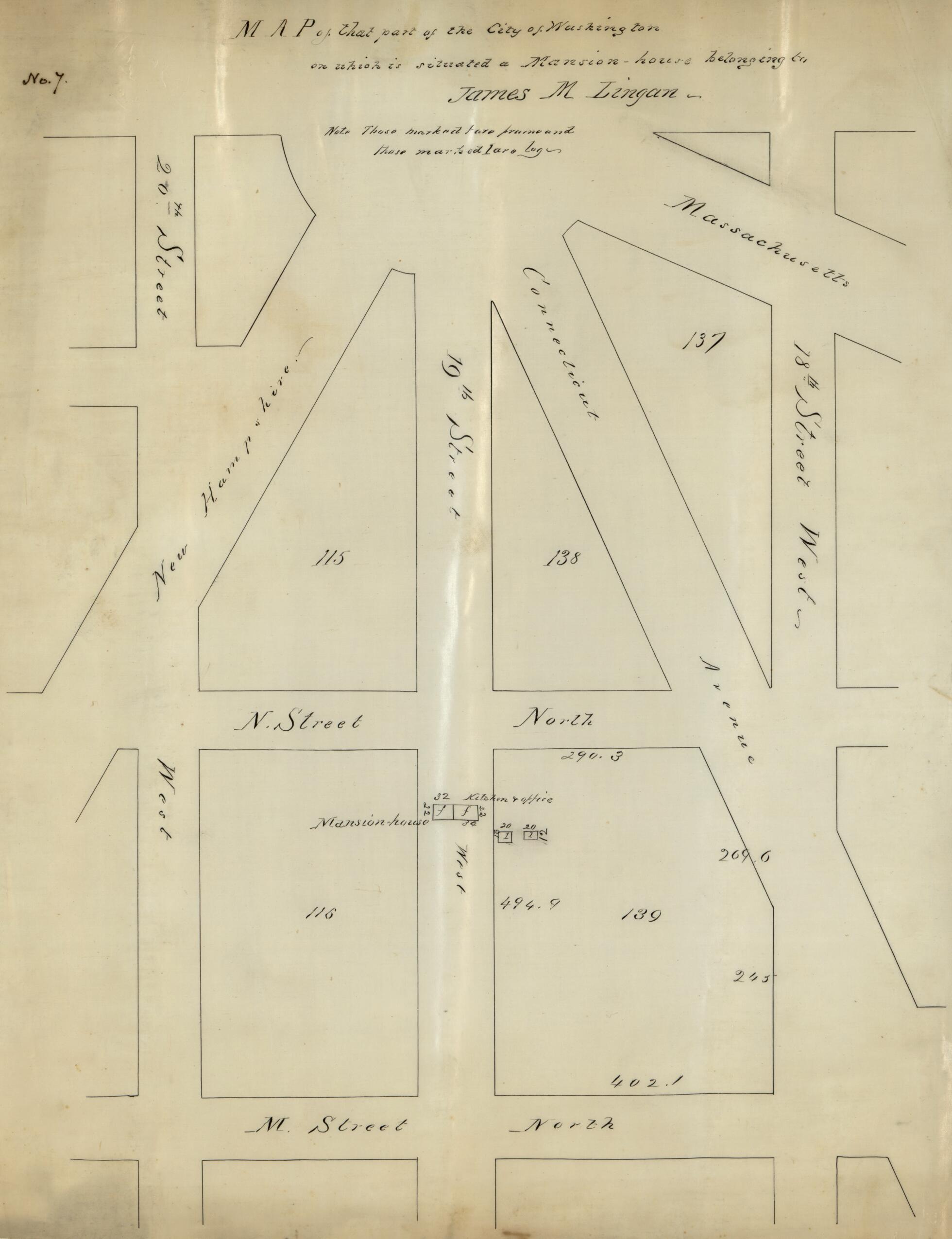 This old map of House Belonging to James M. Lingan from 1796 was created by N. (Nicholas) King in 1796