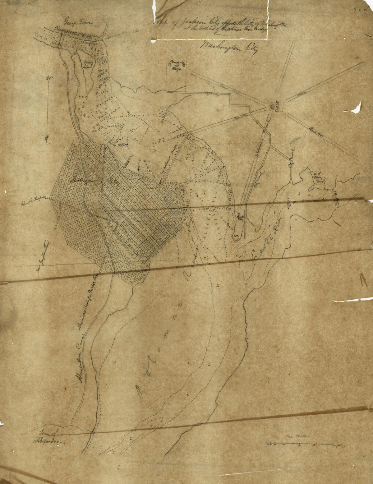 Map of Jackson City Opposite the City of Washington at the South End of the Potomac Free Bridge 1843 by Relic Map Company