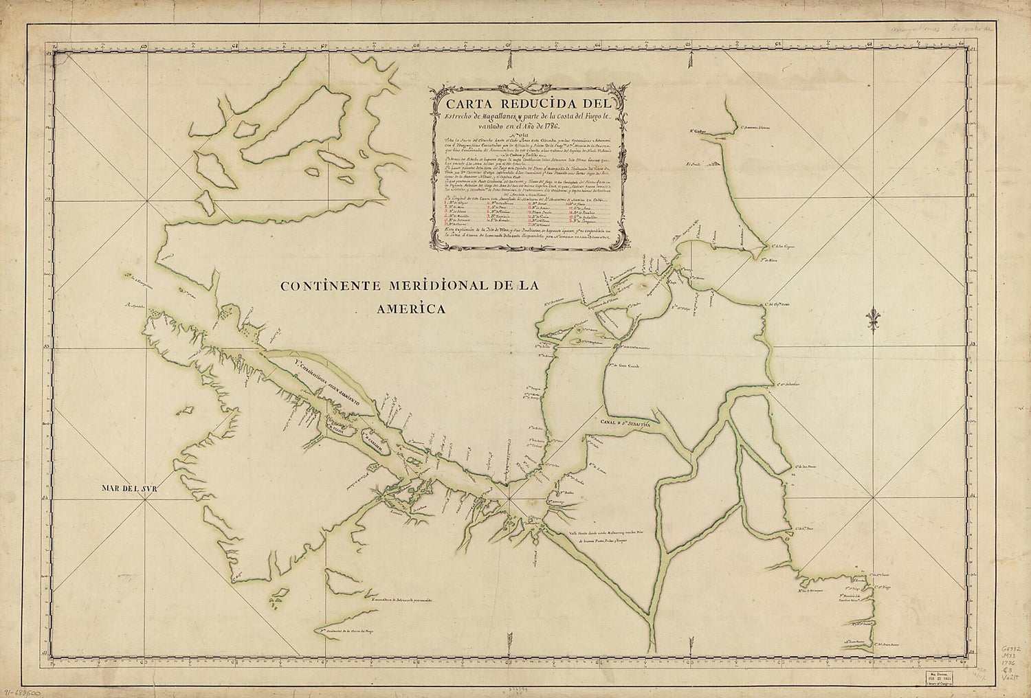 This old map of Carta Reducida Del Estrecho De Magallanes Y Parte De La Costa Del Fuego Levantado En El Año De from 1786 was created by  in 1786