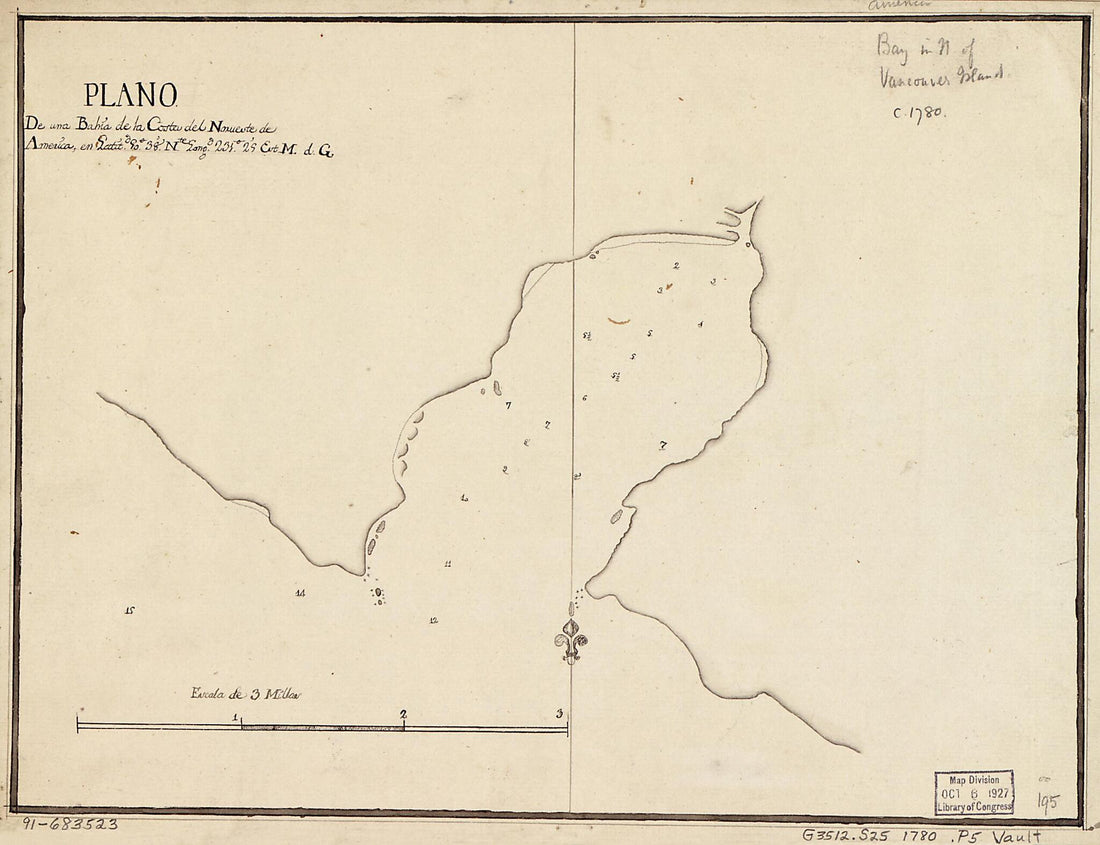 This old map of Plano De Una Bahía De La Costa Del Norueste De América En Latitd. 50⁰38ʹ Nte. Longd. 231⁰25ʹ Est M. D. G from 1780 was created by  in 1780