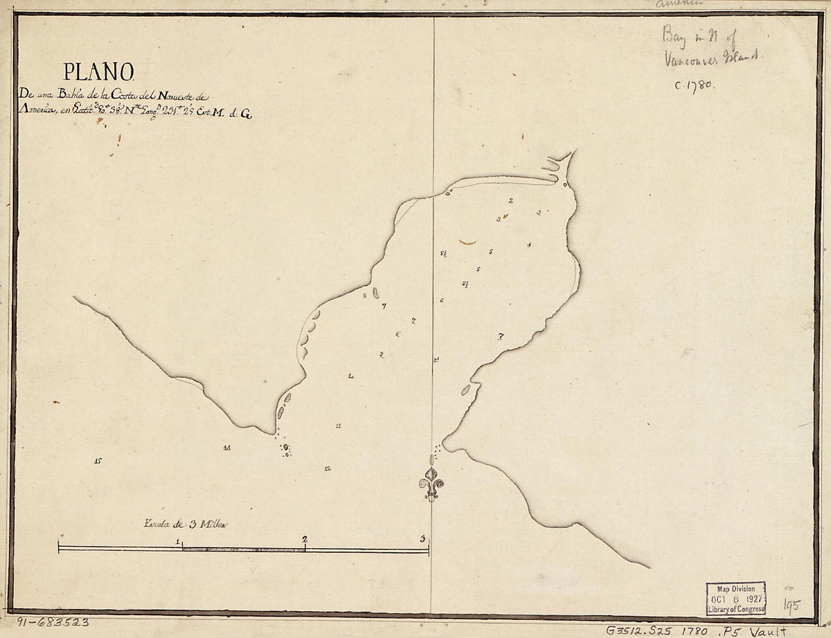 Plano De Una Bahía De La Costa Del Norueste De América En Latitd. 50⁰38ʹ Nte. Longd. 231⁰25ʹ Est M. D. G 1780 by Relic Map Company