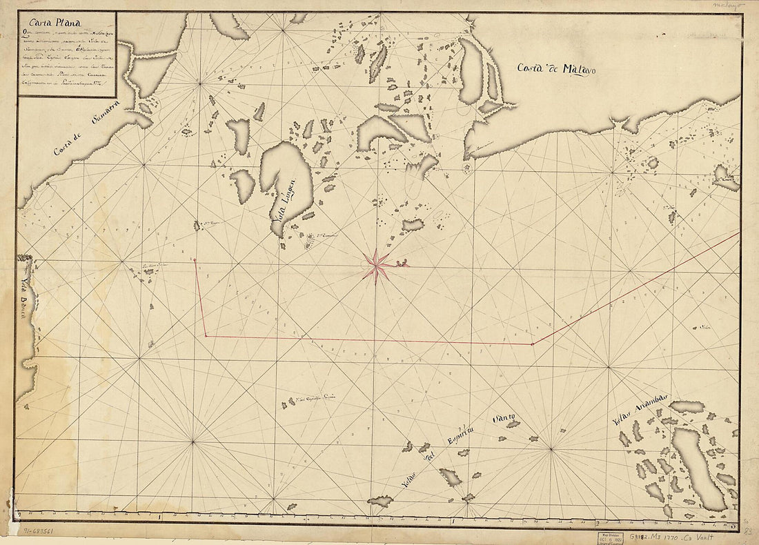 This old map of Carta Plana Que Contiene Parte De La Costa De Malayo Como Asimismo Parte De La Ysla De Sumatra Y De Banca, a Reglada Segun Lade Tir. Dapres Exsepto Las Ylas De Aor Que Estan Situadas Como Las Fraen Las Cartas De Los Pilotos De Esta Carrer