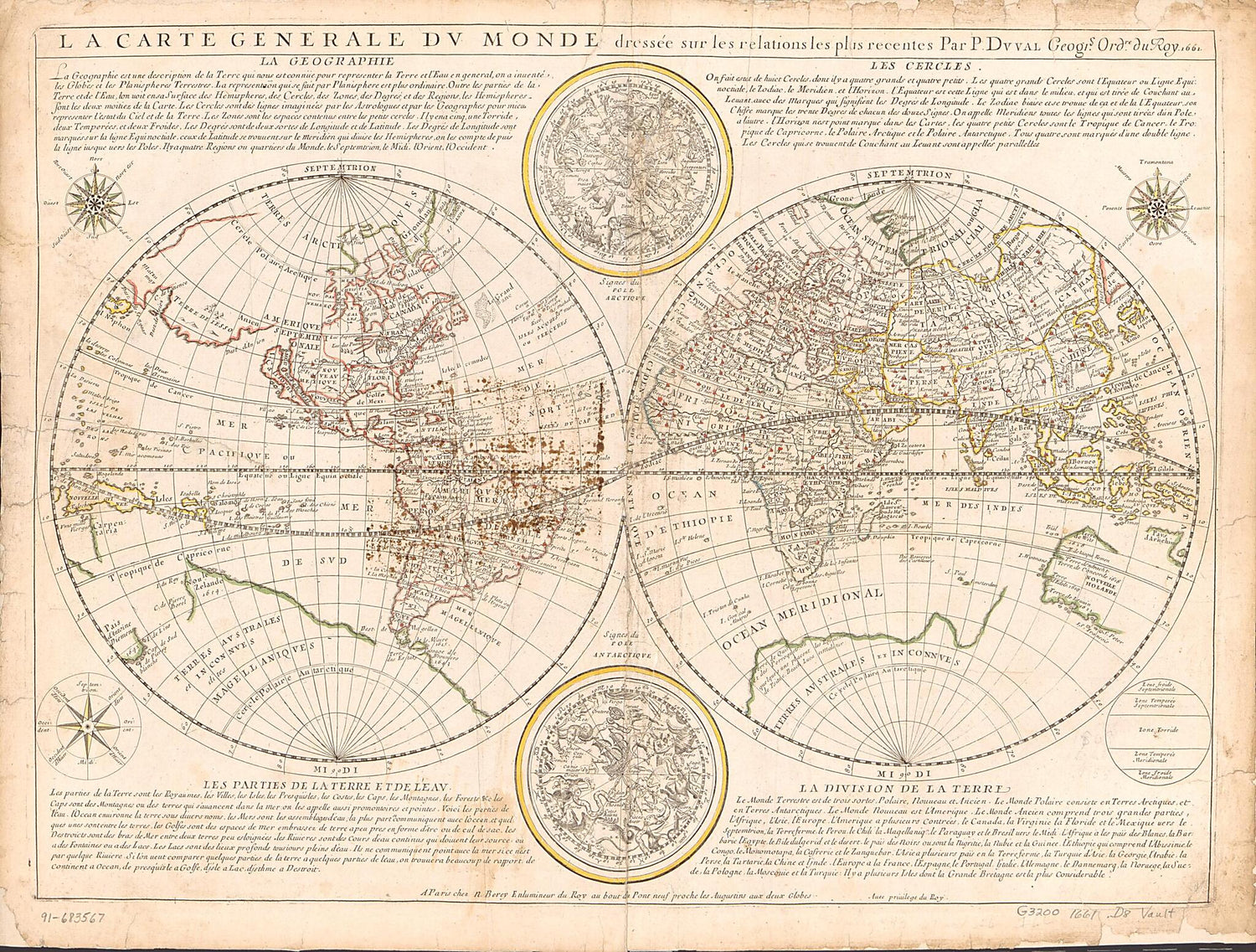 This old map of La Carte Générale Du Monde from 1661 was created by Nicolas Berey, P. (Pierre) Duval in 1661