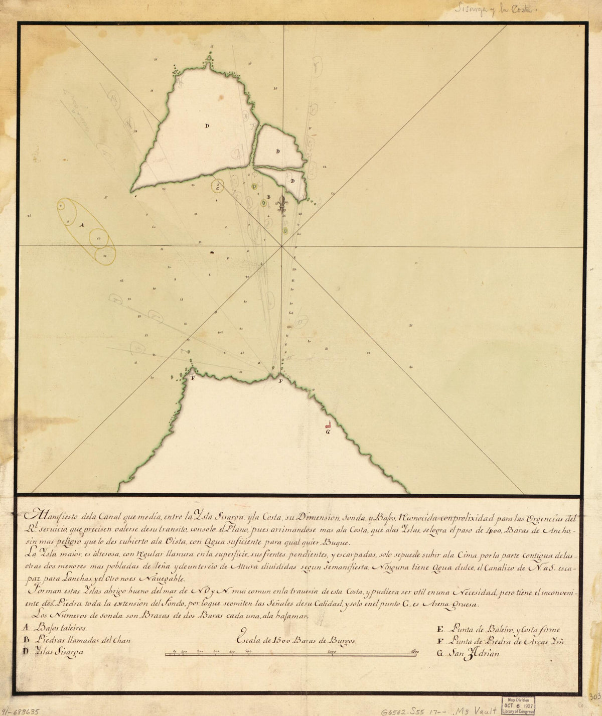 Manifiesto De La Canal Que Media Entre La Ysla Sisarga Y La Costa, Su Dimensión, Sonda Y Bajos 1700 by Relic Map Company