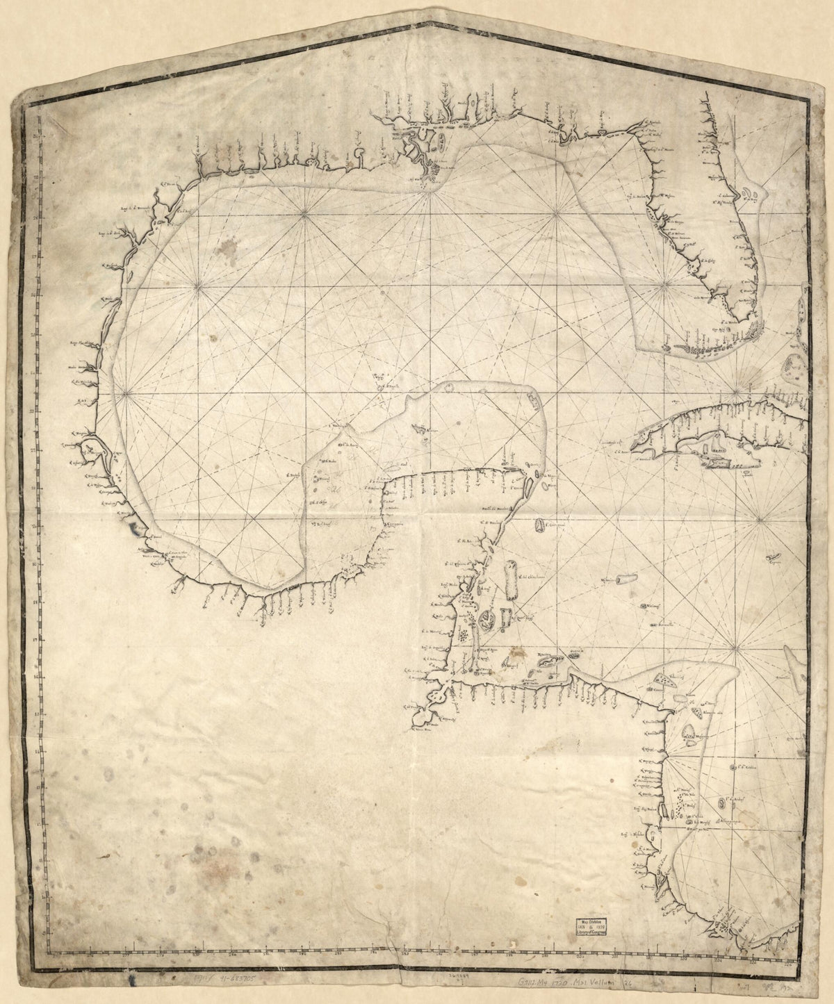 Map Showing Gulf of Mexico Including Western Portion of Caribbean Area in 1730 by Relic Map Company