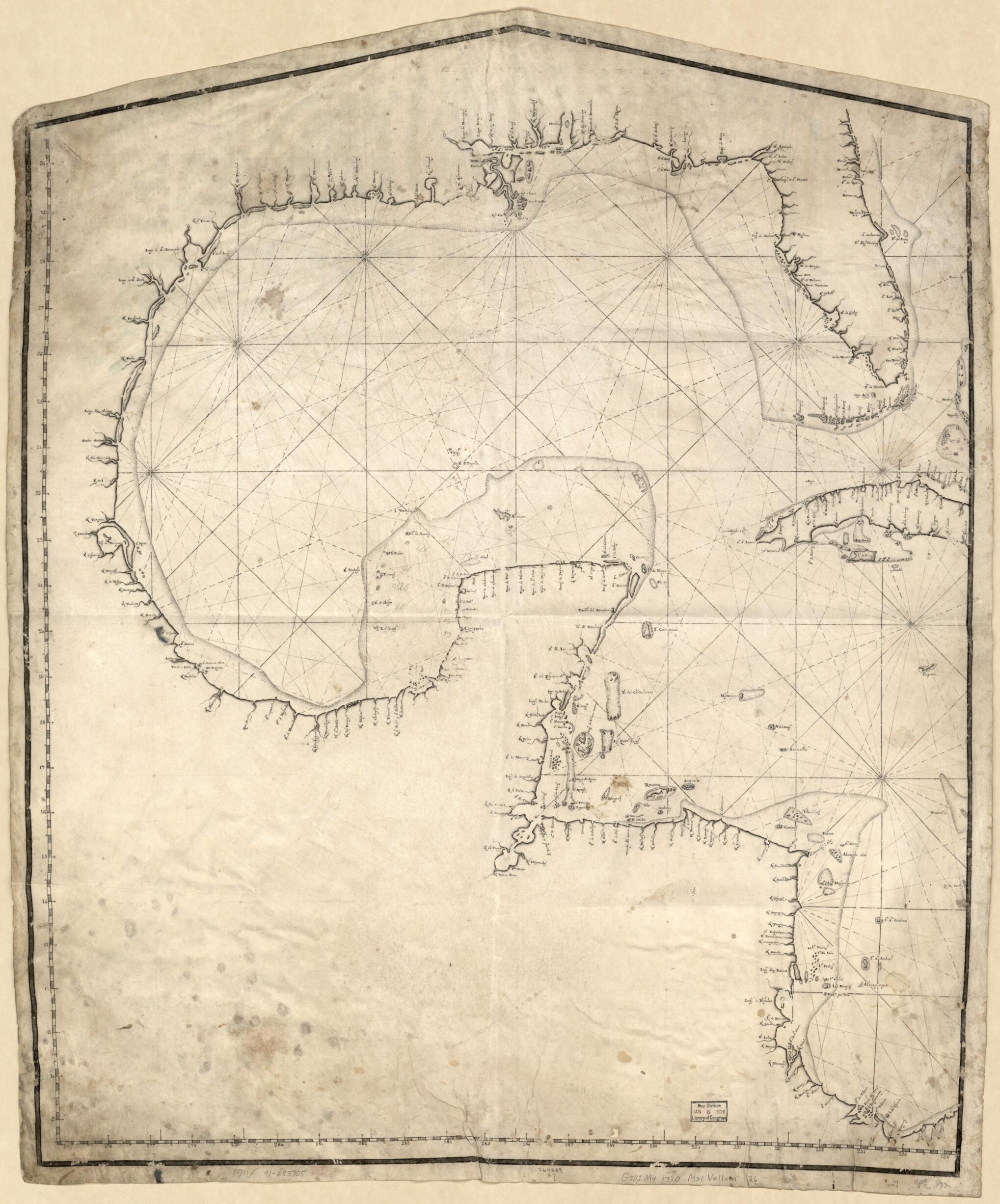 This old map of Map Showing Gulf of Mexico Including Western Portion of Caribbean Area from 1730 was created by  in 1730
