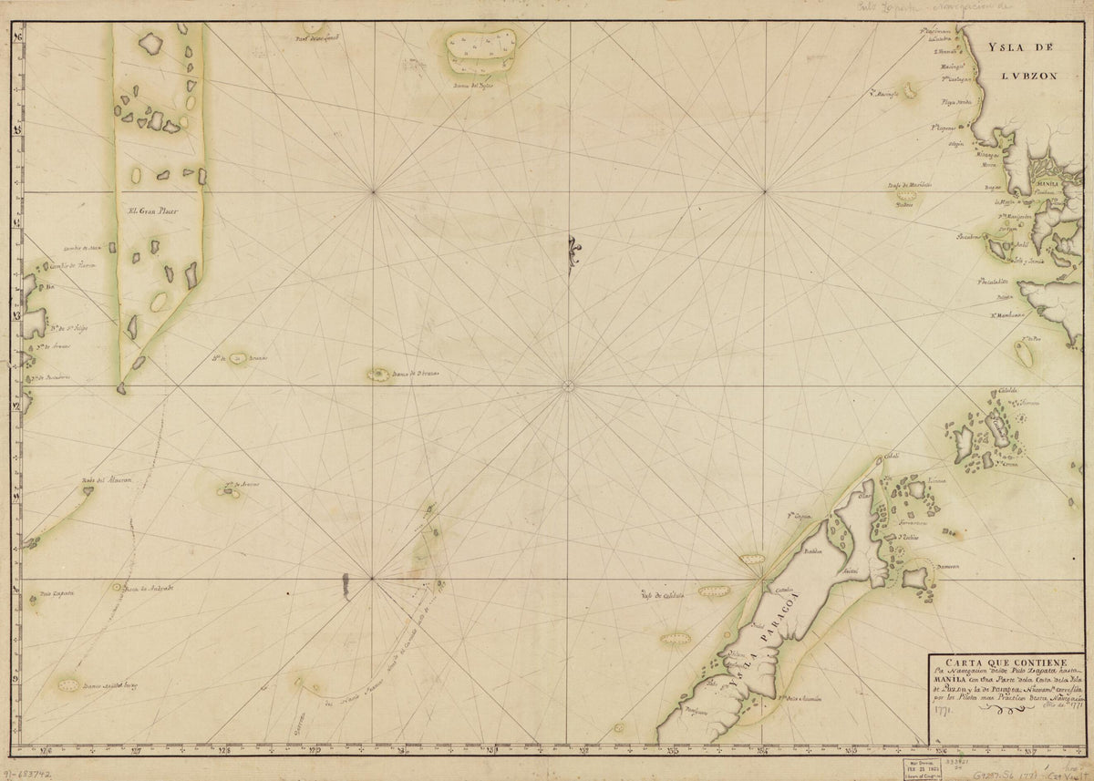 Carta Que Contiene La Navegación Desde Pulo Zapata Hasta Manila Con Una Parte De La Costa De La Ysla De Luzon Y La De Paragoa 1771 by Relic Map Company