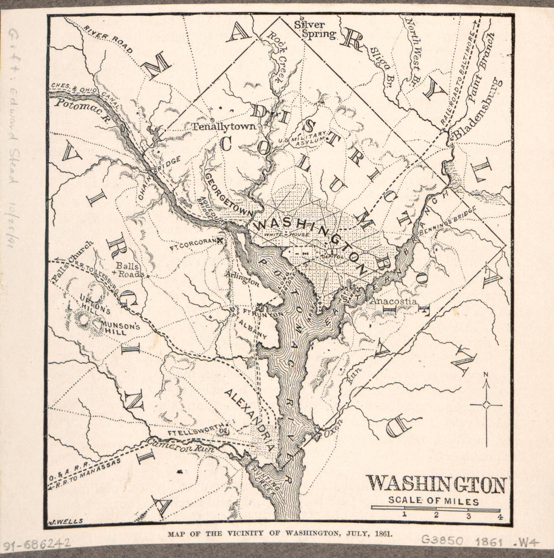 This old map of Map of the Vicinity of Washington, July, from 1861 was created by J. Wells in 1861