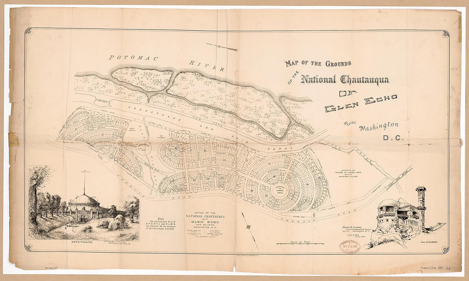 This old map of Map of the Grounds of the National Chautauqua of Glen Echo Near Washington D.C from 1880 was created by Henry B. Looker in 1880