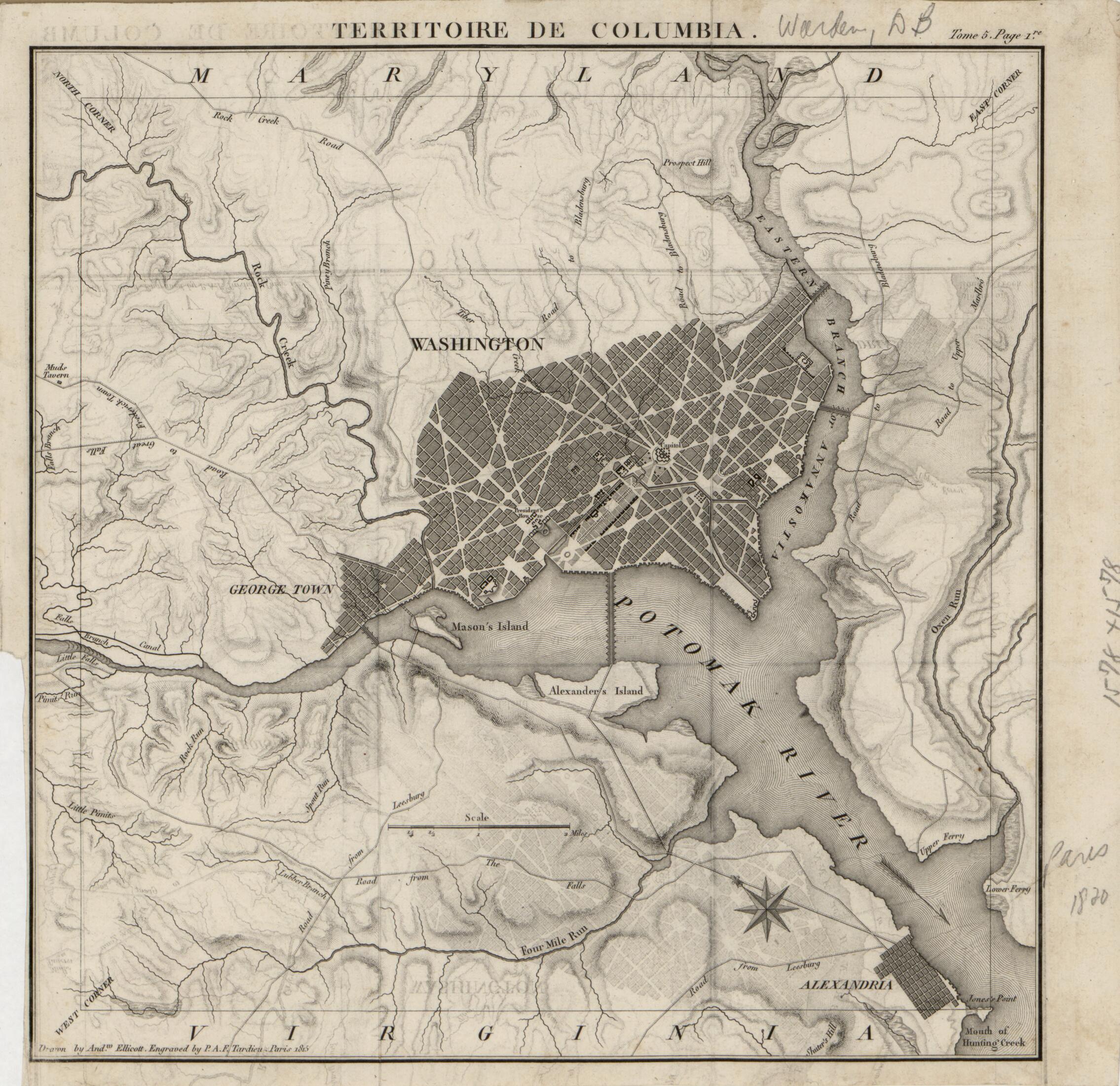 This old map of Territoire De Columbia from 1815 was created by Andrew Ellicott, P. F. (Pierre François) Tardieu, David Bailie Warden in 1815