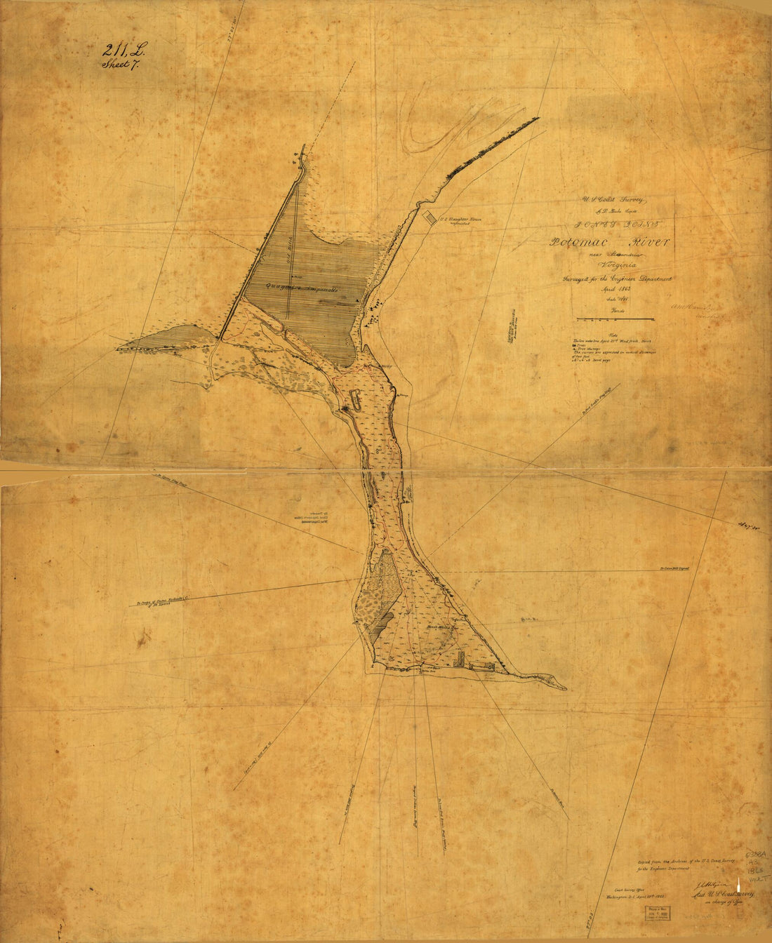 This old map of Jones Point, Potomac River, Near Alexandria, Virginia from 1863 was created by A. D. (Alexander Dallas) Bache, A. M. (Alexander Medina) Harrison, J. E. (Julius Erasmus) Hilgard,  United States Coast Survey,  United States. Army. Corps of 