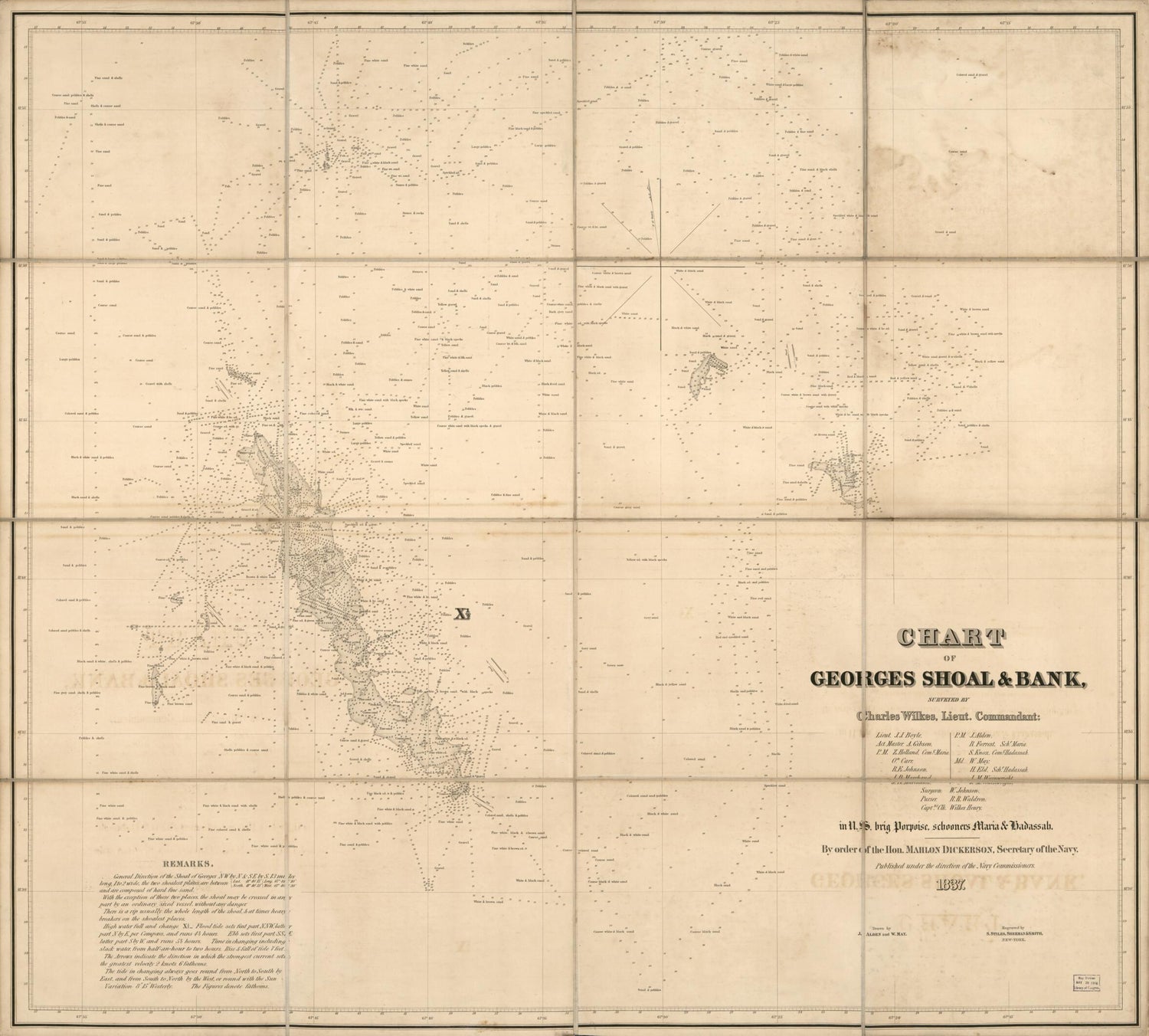 This old map of Chart of Georges Shoal &amp; Bank (Chart of Georges Shoal and Bank) from 1837 was created by Millard Fillmore, Sherman &amp; Smith Stiles, Charles Wilkes in 1837