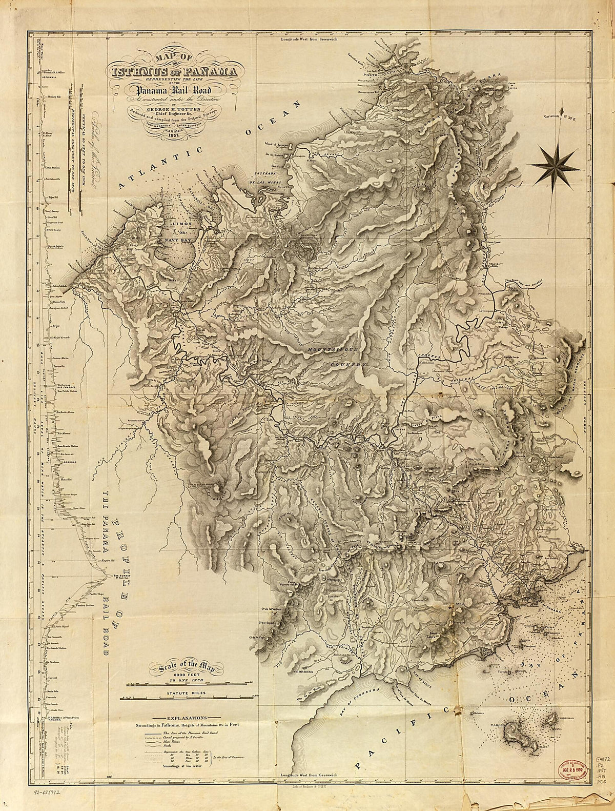 Map of the Isthmus of Panama Representing the Line of the Panama Rail Road As Constructed Under the Direction of George M. Totten, Chief Engineer &amp;c 1857 by Relic Map Company