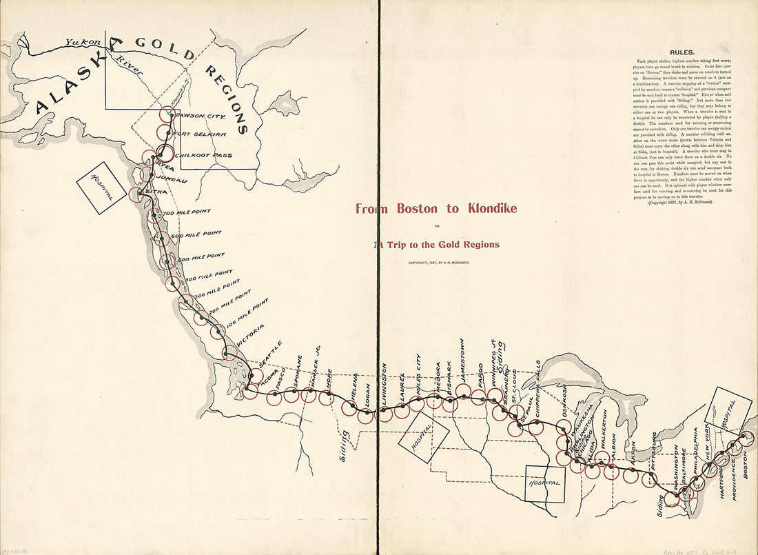 This old map of From Boston to Klondike Or a Trip to the Gold Regions from 1897 was created by A. M. Robinson in 1897
