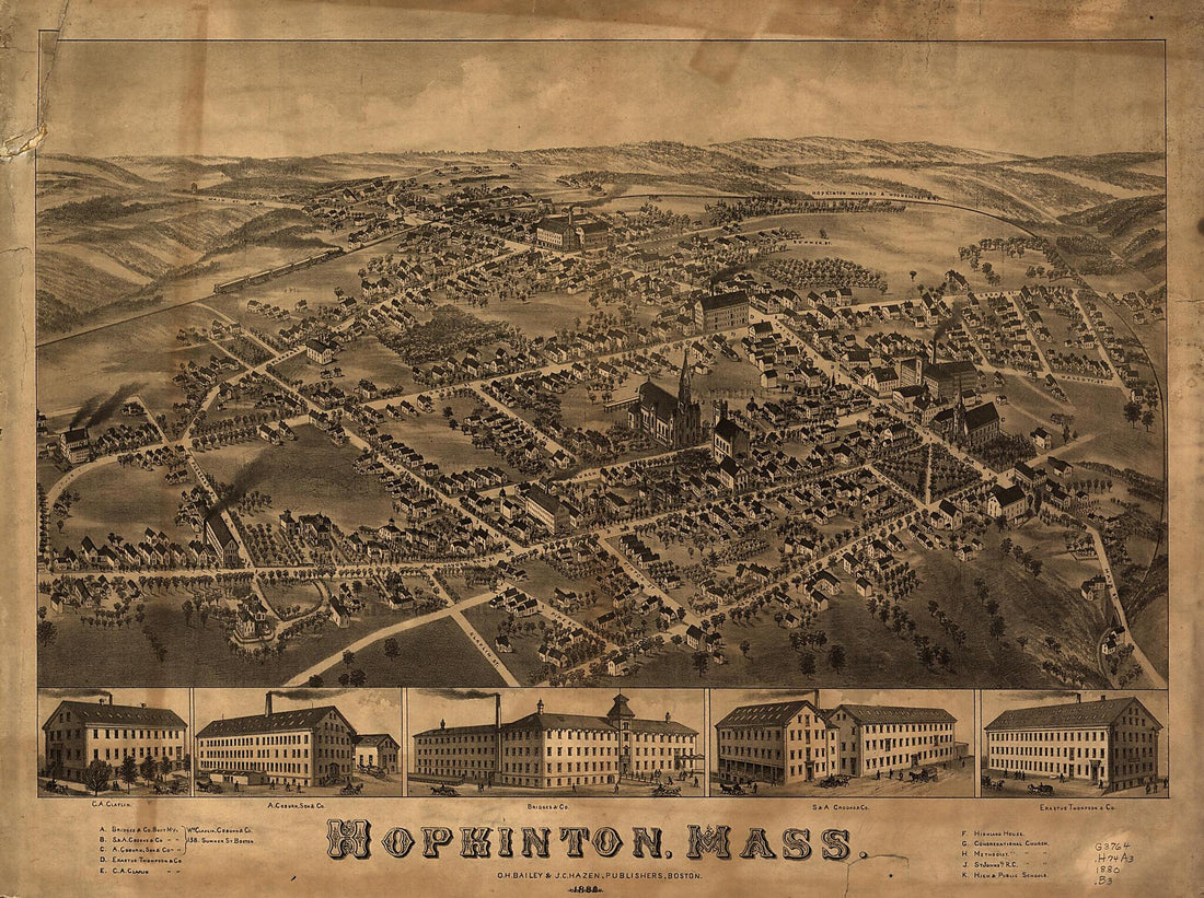 This old map of Hopkinton, Massachusetts from 1880 was created by O. H. (Oakley Hoopes) Bailey, J. C. Hazen in 1880