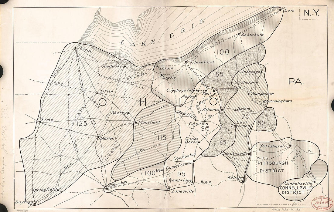 This old map of Railroad Map Showing Coal Transportation Rates In Northwestern Pennsylvania and Northeastern Ohio : Based On the Pittsburgh and Connellsville Districts, Pennsylvania from 1917 was created by  in 1917