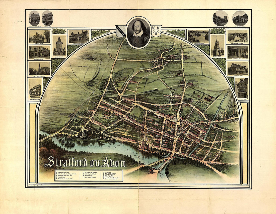 This old map of Stratford On Avon from 1908 was created by J. Ross Brown in 1908