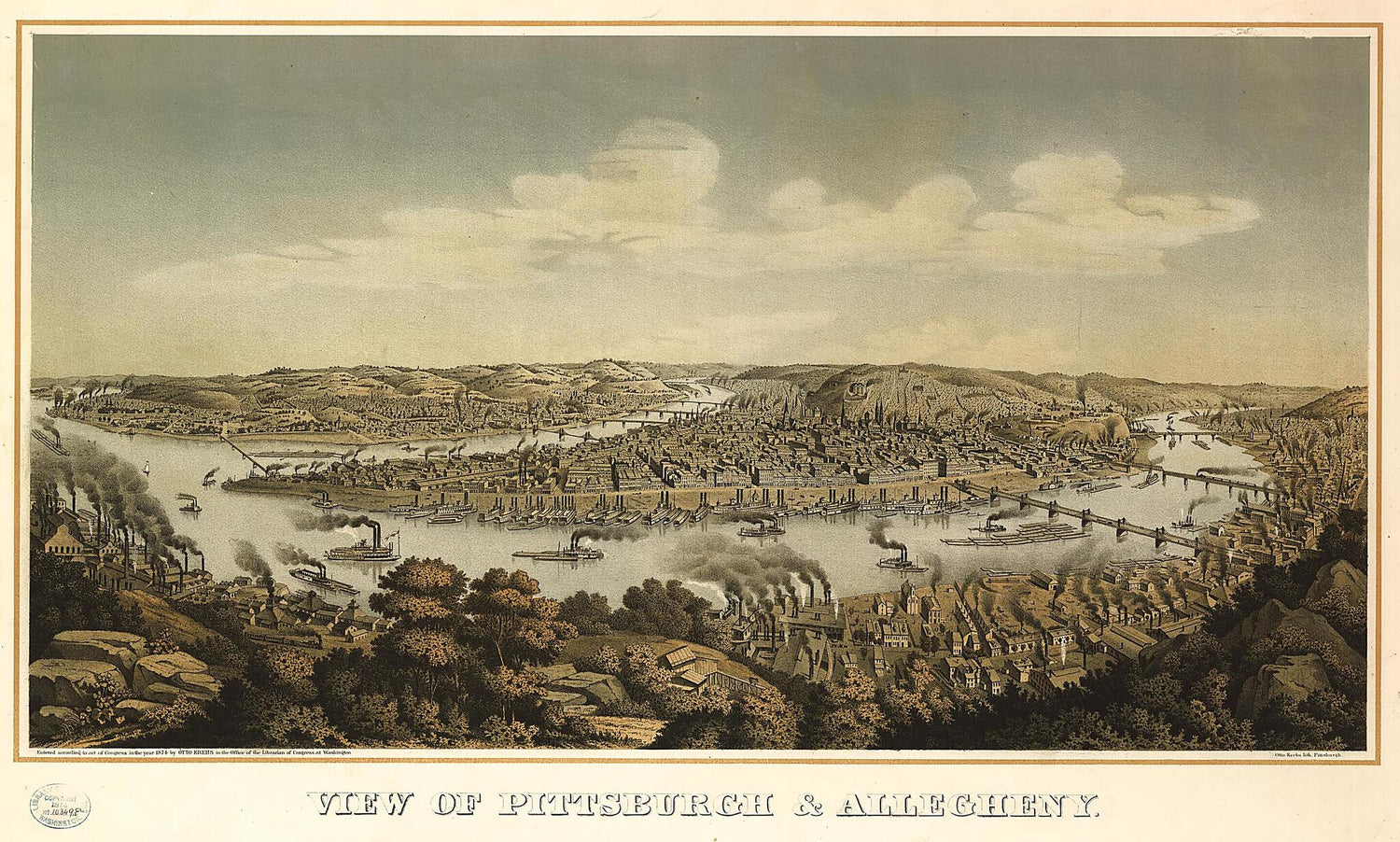 This old map of View of Pittsburgh &amp; Allegheny / Otto Krebs Lith., Pittsburgh from 1874 was created by Otto Krebs in 1874