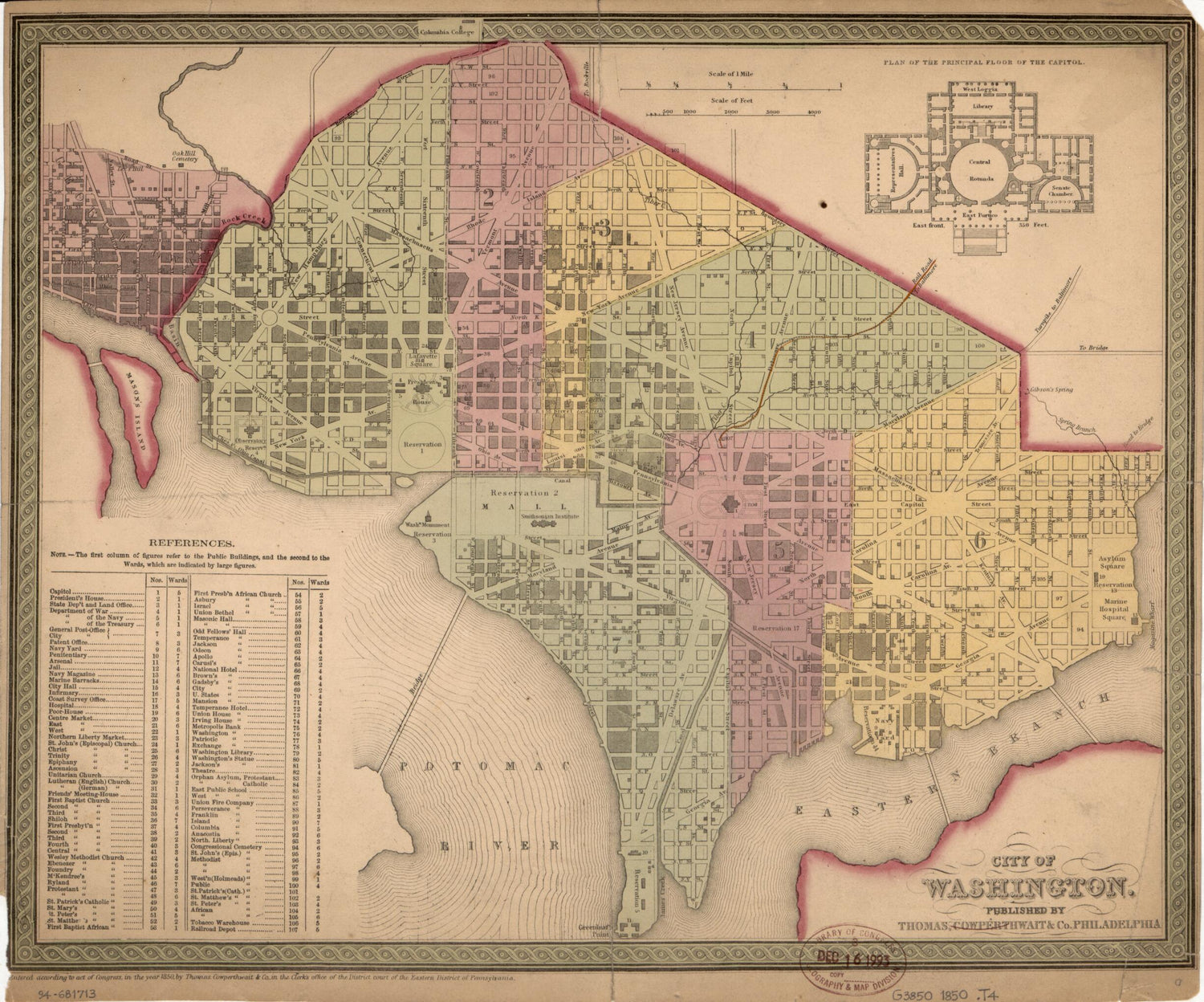 This old map of City of Washington from 1850 was created by Cowperthwait &amp; Co Thomas in 1850