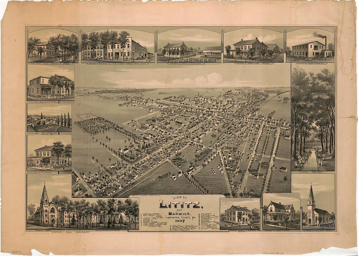 View of Lititz and Warwick, Lancaster County, Pennsylvania : 1887 by Relic Map Company